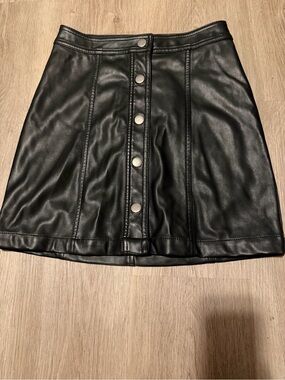 No Boundaries Black Faux Leather Snap-Front Mini Skirt